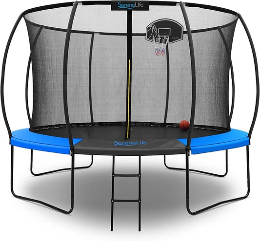 SereneLife 8FT 10FT 12FT 14FT Outdoor Trampoline for Kids and Adults – ASTM Certified Heavy-Duty