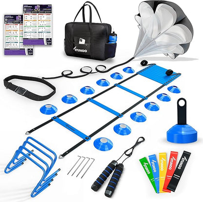 Agility Training Equipment Set | Soccer Training Equipment for Kids Youth | Agility Ladder Speed Training Equipment with Bag | Football Training Equipment with Speed Hurdles, Cones for Footwork