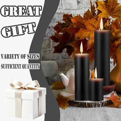 18 Pcs Black Pillar Candles Bulk Set，Hurricane Candlesï¼? Different Lengths (6 Each)，Dripless Unscented Smokeless，Gives You a Better Atmosphere When Organizing Wedding or Event Party.