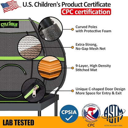 Trampoline for Kids, Heavy Duty Recreational Trampolines Toddler Trampoline with Enclosure Net Ladder Indoor Outdoor Trampoline CPC Approved