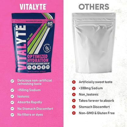 Vitalyte Electrolyte Powder Drink Mix, Isotonic Electrolyte Hydration Mix, Gluten Free Post Workout Powder, Pack of 1, 35 oz., Watermelon Flavor
