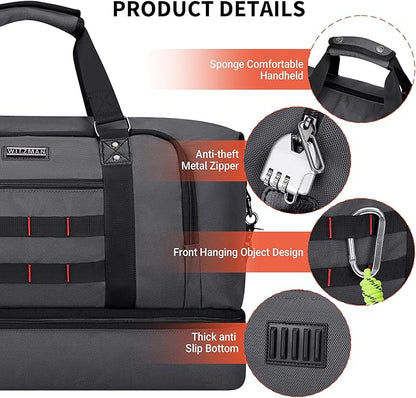 WITZMAN Travel Duffle Bags for Men Weekender Bags with Toiletry Bag Sets Carry On Overnight Bag 55L （B696 Silvery Grey）