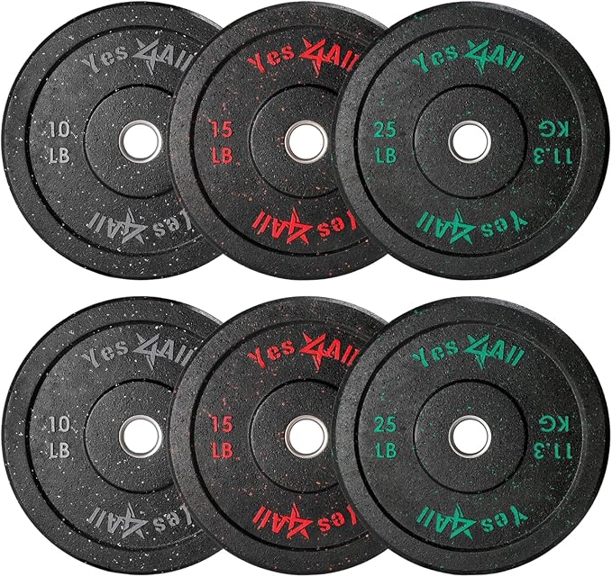 Yes4All 2" Bumper Plate, 10-190 LB Olympic Rubber Weight Plate with Steel Hub for WeightLifting, Strength Training, Home Gym, Less Impact, Absorb Bounce & Shock, Multiple Options