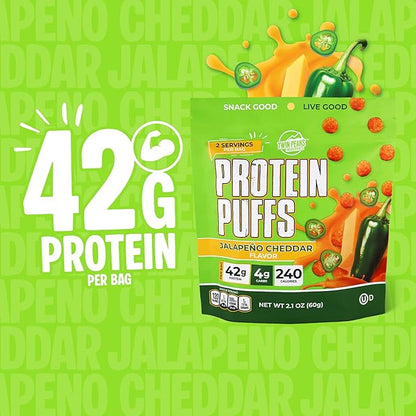 Twin Peaks Low Carb, Keto Friendly Protein Puffs, (Jalapeno Cheddar, 2.1 Ounce), 2 Servings, 3 Pack (60g, 42g Protein, 4g Carbs)