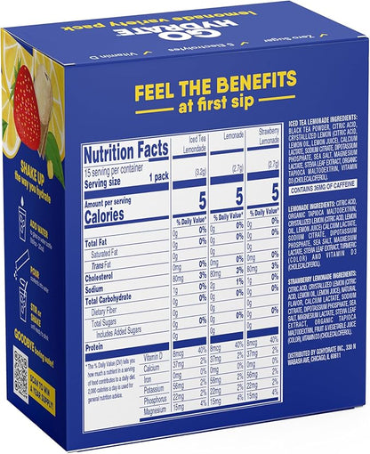 GoHydrate Instant Hydration Powder Packets - Low Sodium Electrolytes Drink Mix - Natural Hydration Support, Sugar Free Electrolyte Flavored Powder Drink with Vitamin D, 15 Packs, Lemonade Mixed