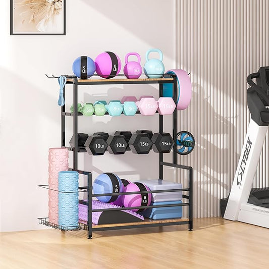 Gym Home Equipment Weight Rack – 3‑Tier Workout Storage Stand for Dumbbells & Kettlebells, Medicine