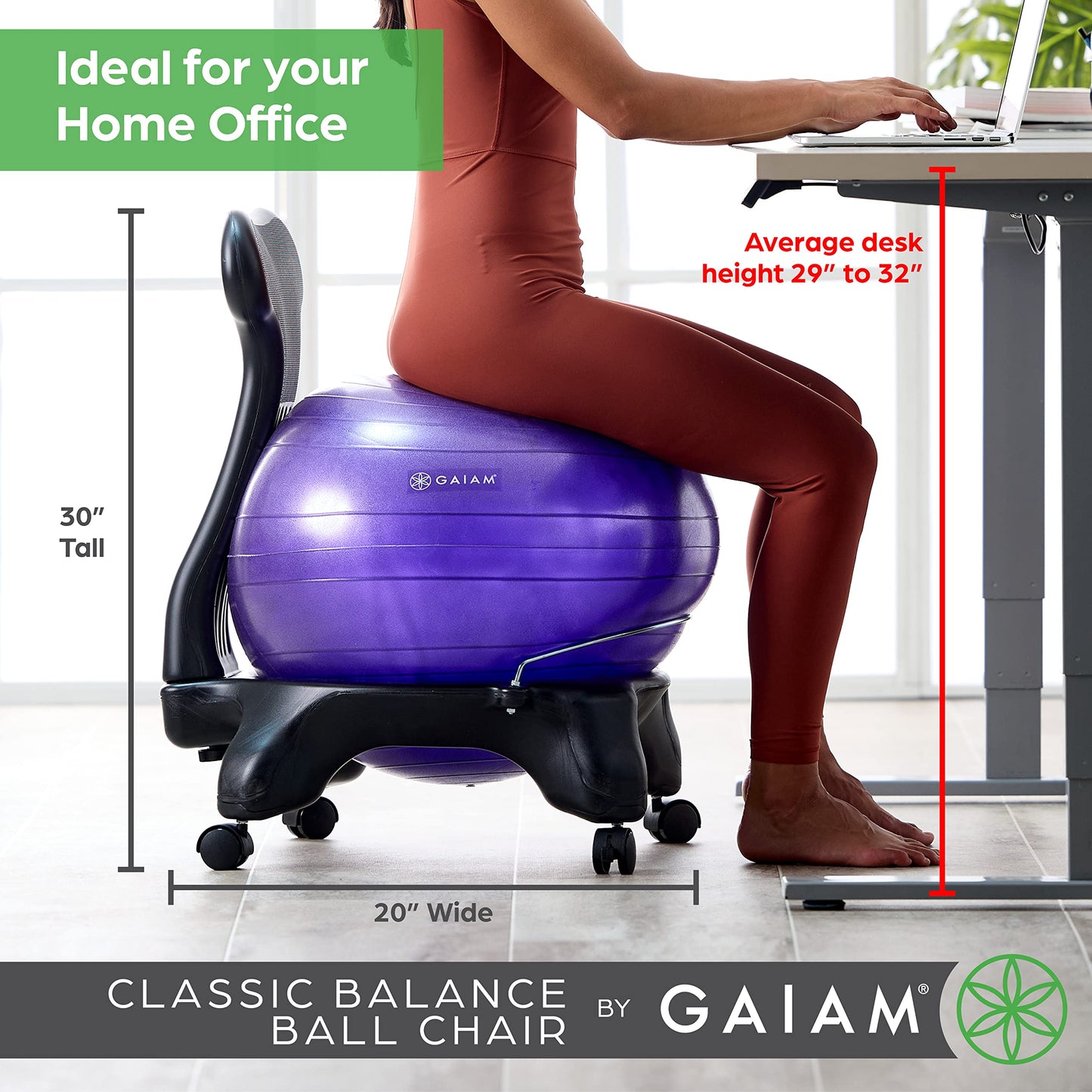 Gaiam Classic Balance Ball Chair, Stability Seat (Black)