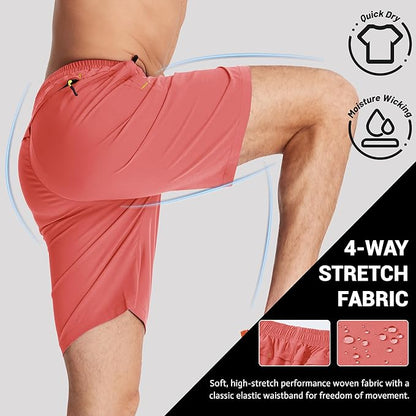 TACVASEN Men's Running Athletic Shorts 9" Quick Dry Workout Gym Shorts Lightweight Summer Shorts 3 Zipper Pockets