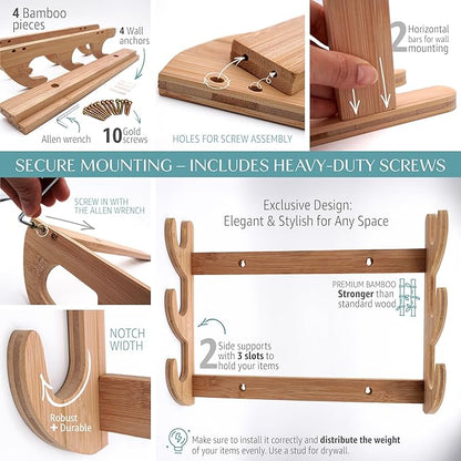 Wall Sword Holder 3 Tier - Bamboo Katana Wall Mount - Sword Mount for Secure Blade Display - Protects Swords, Easy Installation, Space-Saving Design for Home Decor