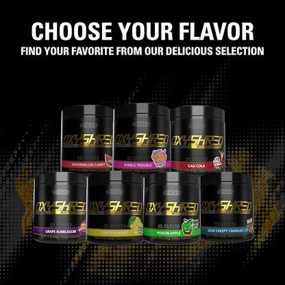 EHP Labs OxyShred Hardcore Super Dosed Pre Workout Powder - Preworkout Powder with L Glutamine & Acetyl L Carnitine, Energy Boost Drink - 275mg of Caffeine - Grape Bubblegum, 40 Servings