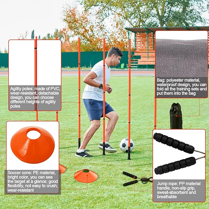24Pcs Soccer Agility Training Equipment Set Ultimate Agility Poles Cones Ladder More for Quick Assembly and Easy Portability Suitable for All Skill Levels Enhance Speed Agility Training