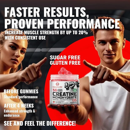 Creatine Monohydrate Gummies (5g) – Pre-Workout Energy & Muscle Growth Support for Men & Women | Strawberry Electrolyte Gummies (135 Count)