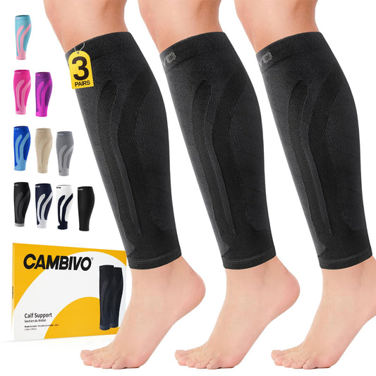 Cambivo 3 Pairs Calf Compression Sleeve for Women and Men,Leg Brace for Running, Cycling, Shin