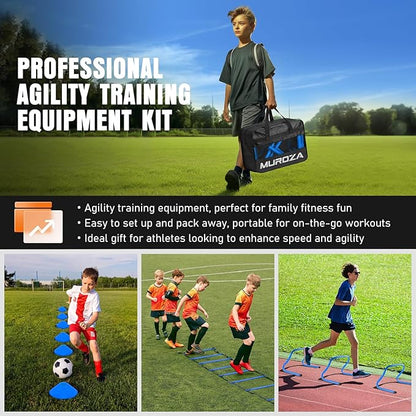 Agility Ladder, Speed Training Equipment Set, 20ft Agility Ladder, 12 Soccer Cones, 4 Hurdles, Jump Rope, Running Parachute, Basketball Football Soccer Training Equipment for Kids, Youth, Adults