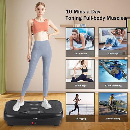 Whole Body Vibration Plate Exercise Machine ??Power Vibrating Plate for Lymphatic Drainage Weight Loss, Shake Plate Exercise Platform with Touch Screen & Resistance Bands, Equipment for Women Men