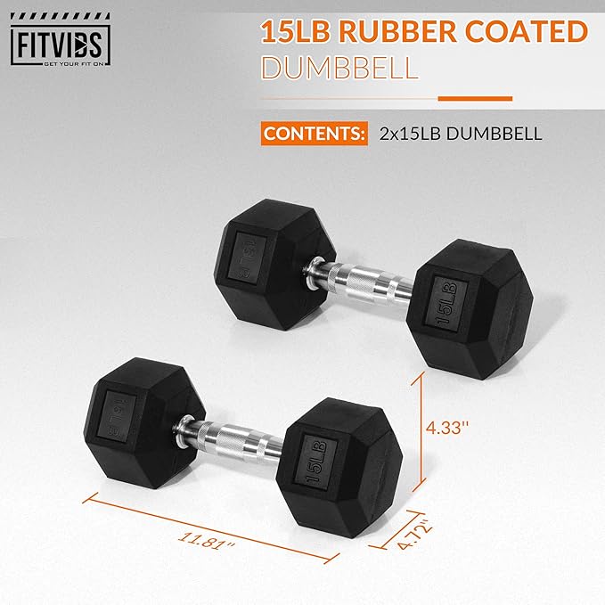 Hex Rubber Coated Dumbbells Hand Weights Pairs for Exercises and Fitness and Home Gym, Pairs