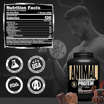 Animal Whey Isolate Protein Powder - Loaded for Pre & Post Workout Muscle Builder and Recovery with Digestive Enzymes for Men & Women - 25g Protein, Great Taste, Low Sugar - Brownie Batter 4 lbs