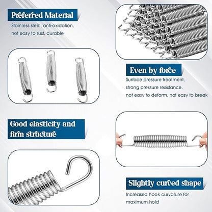 Tudomro Trampoline Springs 5.5 Inch Bulk Heavy Duty Stainless Steel Replacement Trampoline Springs with T-Hook Weather Resistant Metal Pulling Tool Accessories