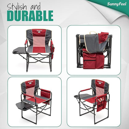 SUNNYFEEL Oversized Camping Directors Chair, Portable Folding Lawn Chairs for Adults Heavy Duty with Side Table,Pocket for Beach, Fishing,Picnic,Concert,Tailgating, Outdoor Foldable Camp Chair