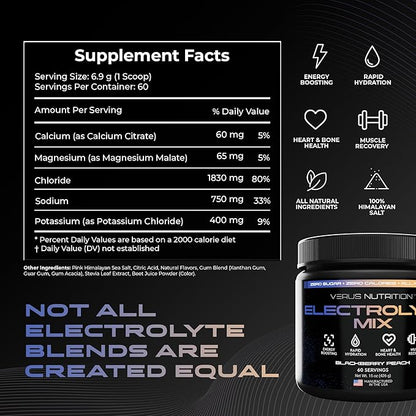 Electrolytes Powder No Sugar- Zero Calorie Hydration Powder | Sugar Free Electrolytes for Fasting, Keto & Vegan | Natural Ingredients Electrolyte Mix for Energy Boost, 60 Servings