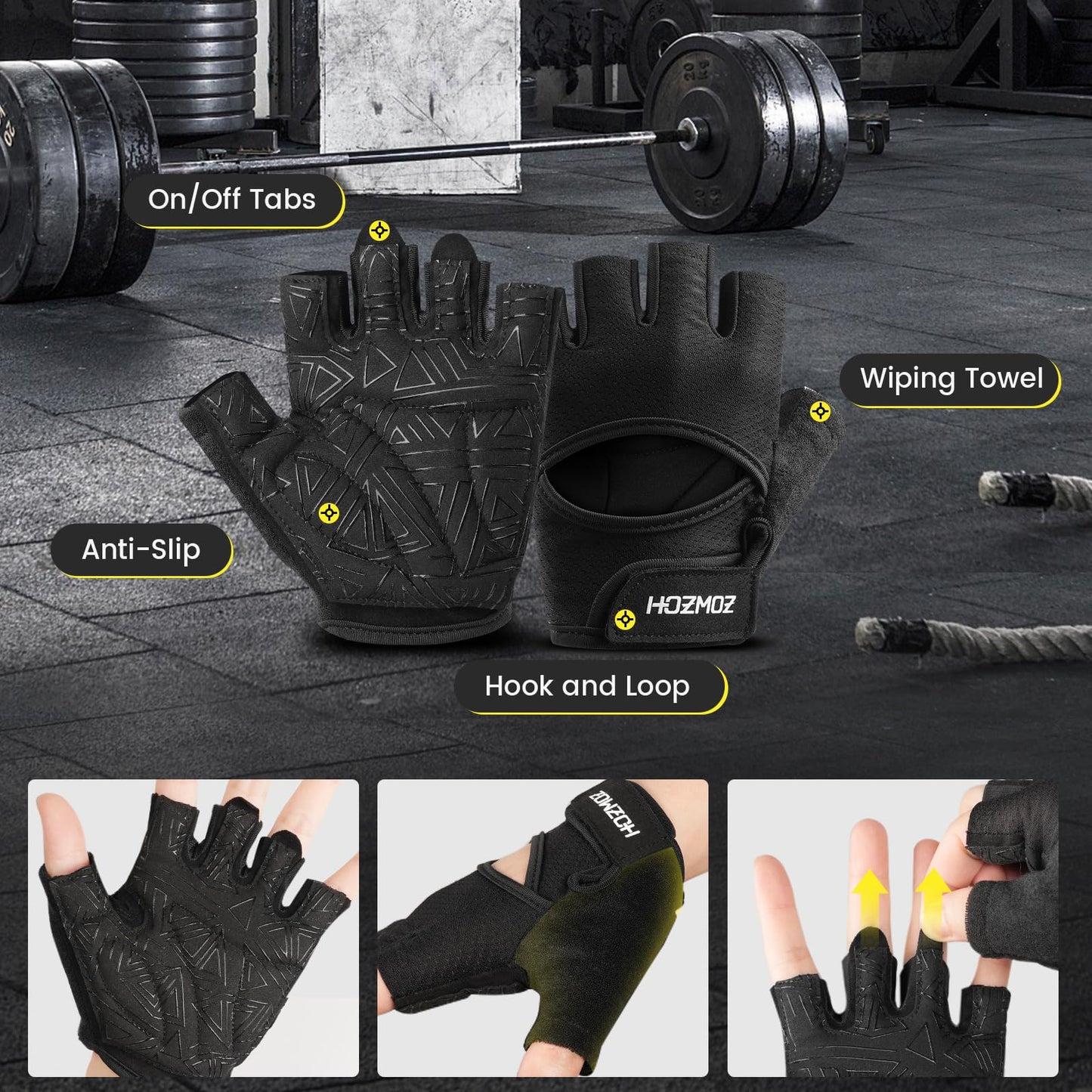 HOZMOZ Ventilated Weight Lifting Gloves, Thick Padded Workout Gym Gloves with Full Palm Protection