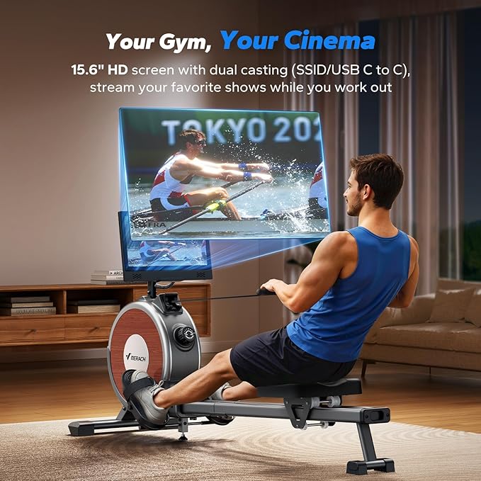 MERACH Rowing Machines for Home, Magnetic Rowing Machine with 16 Levels, Rower Machine of Quiet Resistance, Dual Slide Rail with Max 350lbs Weight Capacity, App Compatible