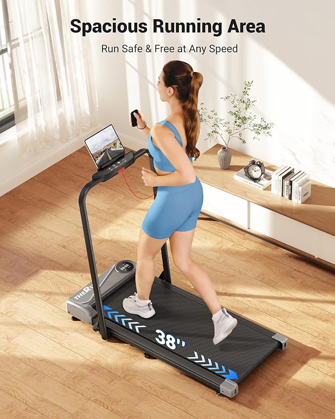 THERUN Walking Pad, 2 in 1 Foldable Treadmills for Home, 2.5HP Under Desk with Handle Bar, 16" Widened Running Belt, with Remote Control