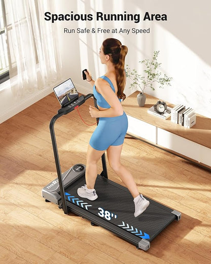 THERUN Walking Pad, 2 in 1 Foldable Treadmills for Home, 2.5HP Under Desk with Handle Bar, 16" Widened Running Belt, with Remote Control