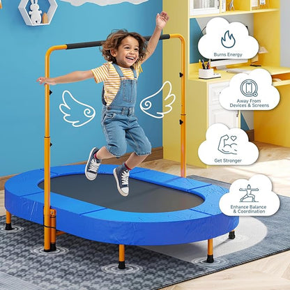 36"x56" Indoor Trampoline for Kids, Foldable Trampoline with Adjustable Handle, Double Trampoline for Boy and Girl, Kids Small Trampoline