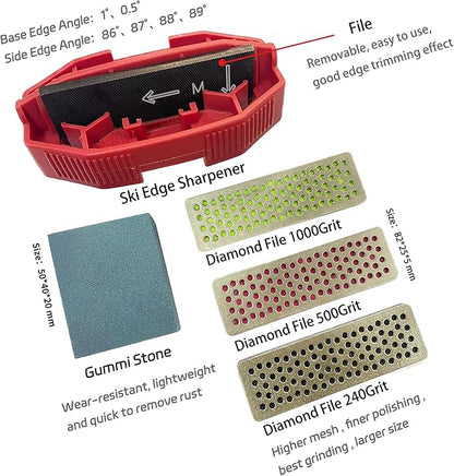 Snowboard Ski Edge Bevel Tuning ski Wax kit，Snowboard Tool，ski Edge Sharpener Tuner Side Ski Angle Tool & Diamonds & Gummi Stone (Tool+Diamonds + Gummi Stone)