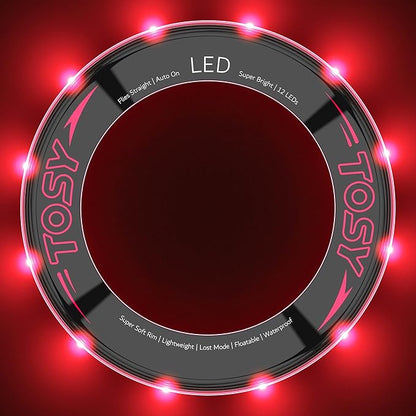 TOSY Flying Ring - 12 LEDs, Super Bright, Lost Mode, Auto Light Up, Camping Essentials for Kids/Teens/Boy/Girl, Safe & Soft, Waterproof, Pool/Beach Games, Lightweight Toy (Red)