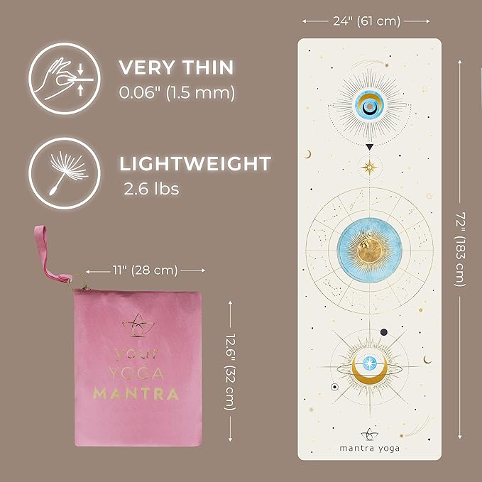 Mantra Yoga Travel PRO 1.5mm - Foldable Fitness & Exercise Mat with Bag | Lightweight, Compact & Eco-Friendly | Non-Slip & Washable | For All Types of Yoga | 72" L x 24" W | 2.6 lbs