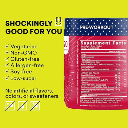 EBOOST POW Natural Pre Workout Powder - 20 Servings - Patriot Pop - Pre Workout Supplement for Performance, Joint Mobility Support, Energy, Focus - Men & Women - Non-GMO, Gluten-Free, No Creatine