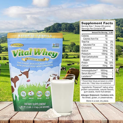 Grass-Fed Whey Protein Powder for Immune Vitality, Natural Vanilla 600g (30 Servings), 15g Protein Per Serve, Vital Whey, Clean Holistic, Wellness Nutrition