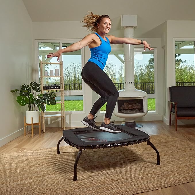 Sunny Health & Fitness Springless Mini Fitness Trampoline ??Premium Adjustable Bungee-Style Indoor/Outdoor Exercise Rebounder for Quieter and Safer Workouts
