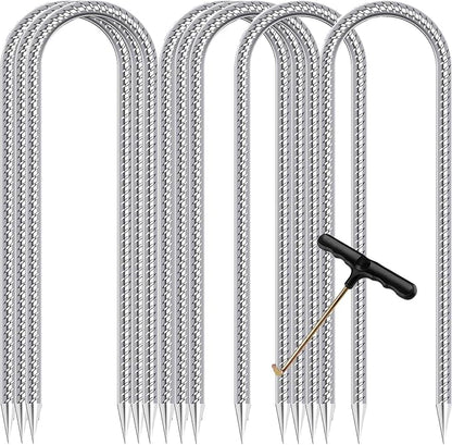 Trampoline Stakes Anchors High Wind Heavy Duty 12inch Trampoline Anchor Kit U Type Sharp Ends Safety Ground Anchor Galvanized Steel for Soccer Goals, Camping Tents (8Pcs, Silver)