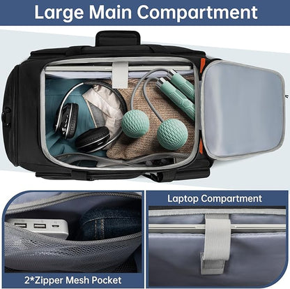 Gym Bag for Women & Men, Sports Travel Duffle Bag with Shoe Compartment, Anti-Theft Carry On Weekender Bag, Water Resistant Overnight Backpack for Airplane, Gym, Travel (Black)