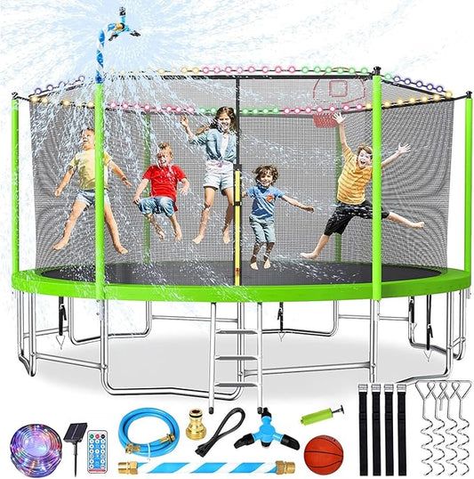Upgraded 16FT 15FT 14FT 12FT 10FT 8FT Trampoline Outdoor with Basketball Hoop and Net, Capacity for