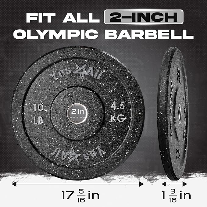 Yes4All 2" Bumper Plate, 10-190 LB Olympic Rubber Weight Plate with Steel Hub for WeightLifting, Strength Training, Home Gym, Less Impact, Absorb Bounce & Shock, Multiple Options