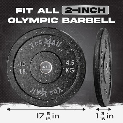 Yes4All 2" Bumper Plate, 10-190 LB Olympic Rubber Weight Plate with Steel Hub for WeightLifting, Strength Training, Home Gym, Less Impact, Absorb Bounce & Shock, Multiple Options