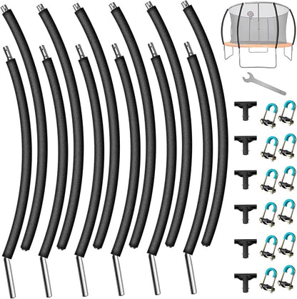 6PCS Trampoline Curved Poles, Universal Trampoline Replacement Enclosure Pole Fits for 8-16FT Curved Trampoline Frame, Galvanized Trampoline Replacement Parts with Foam Cover, T Connector & Hardware