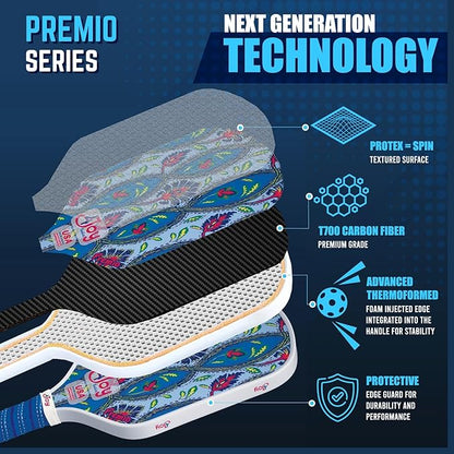 4Joy Pickleball Paddle Premio Series - Thermoformed Premium T700 Carbon Fiber Pickleball Paddless - Professional Pickleball Rackets for Women & Men - 16mm Honeycomb Core - USAP Approved