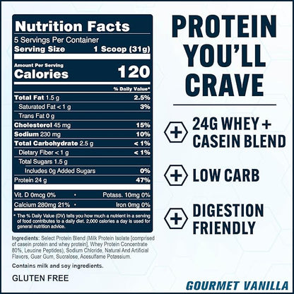 PEScience Select Protein Powder, Whey and Casein Blend, Clean Protein Powder for Women and Men, Low Calorie, Low Carb, Keto Friendly, Gluten Free - Gourmet Vanilla - 5 Servings