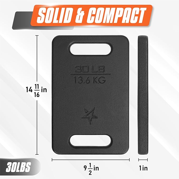 Yes4All Ruck Weight Plate, Cast Iron Rucking Plates with Wide Grip for Swings, Squat, Strength, Weighted Vest Training - Multiple Rucking Weights: 10LB to 45LB