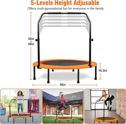450 LBS Foldable Mini Trampoline for Adults & Kids 40" Rebounder Trampoline with Adjustable Foam Bar for Indoor Workout Fitness