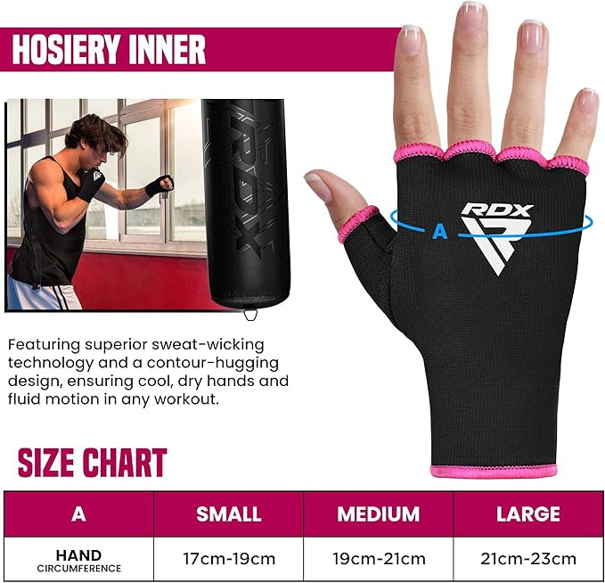 RDX Boxing Hand Wraps Inner Gloves Men Women, Half Finger Elasticated Bandages, Under Mitts Fist Protection, Muay Thai, Kickboxing, MMA, Martial Arts Speed Bag Punching Training