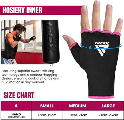 RDX Boxing Hand Wraps Inner Gloves Men Women, Half Finger Elasticated Bandages, Under Mitts Fist Protection, Muay Thai, Kickboxing, MMA, Martial Arts Speed Bag Punching Training