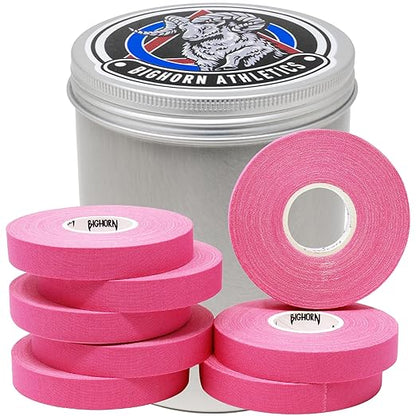 Bighorn Athletics Pro Series Jiu-Jitsu Finger Tape, 8-Rolls with Tin Holder, Enhanced Strength, Residue-Free (0.5-Inch, Pink)