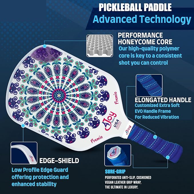 4Joy Pickleball Paddle Premio Series - Thermoformed Premium T700 Carbon Fiber Pickleball Paddless - Professional Pickleball Rackets for Women & Men - 16mm Honeycomb Core - USAP Approved