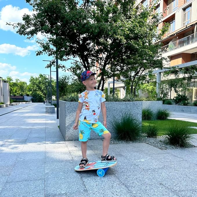 Kids Balance Board with Roller ??Wooden Trainer for Children ??Fun Indoor Core Strength Game ??Improves Balance & Coordination ??Multiple Designs